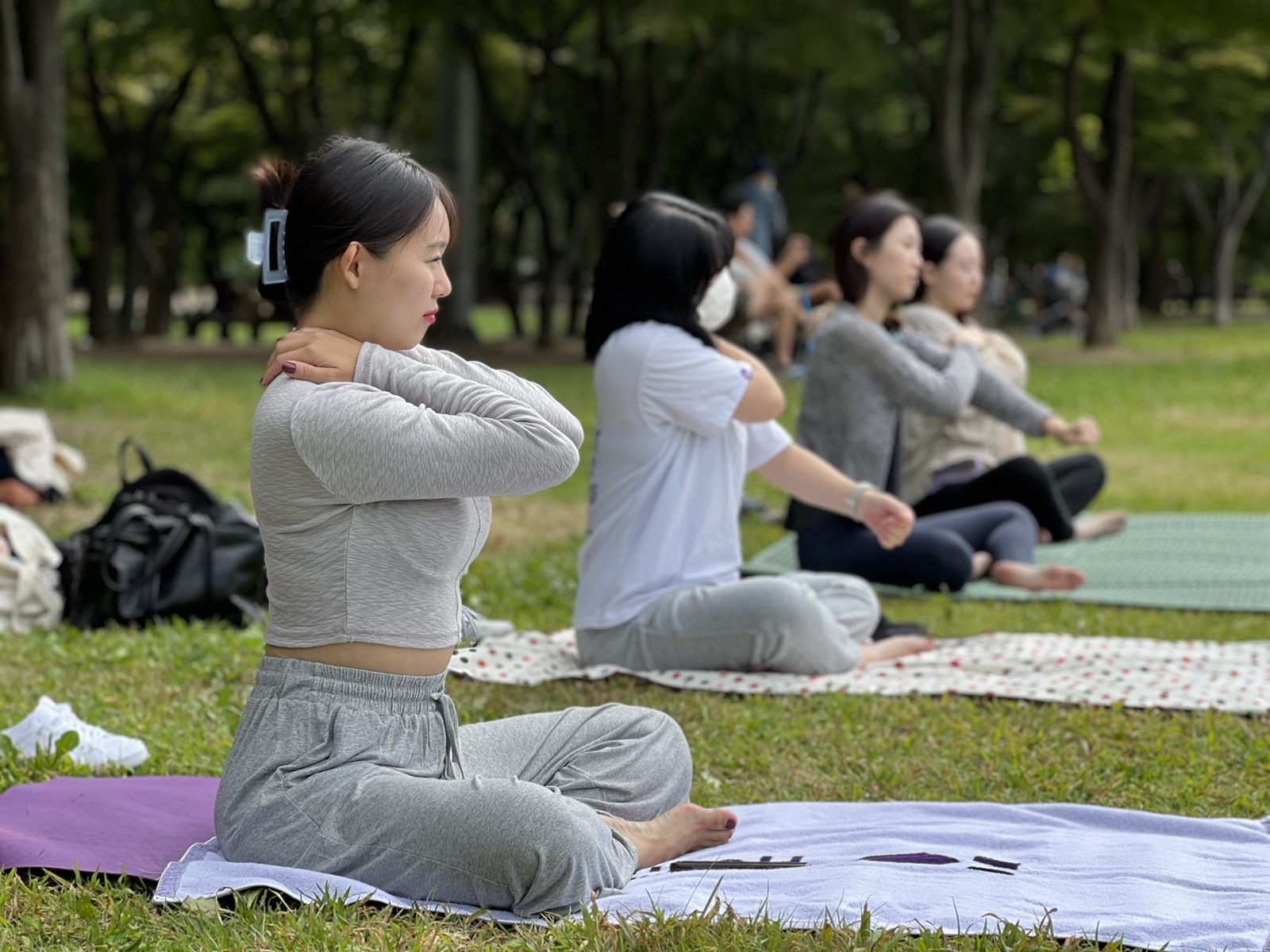 Peaceful moment of stretching by the river
